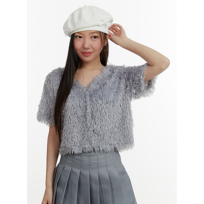 Faux Fur V-Neck Cardigan OY413