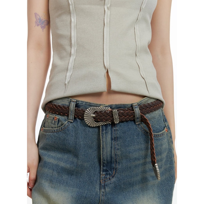 Faux Leather Twist Belt CY414|Brown|Black|One Size