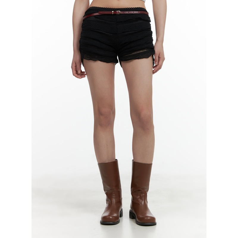 Frill Lace Shorts CY416|Black|Light beige|S/M