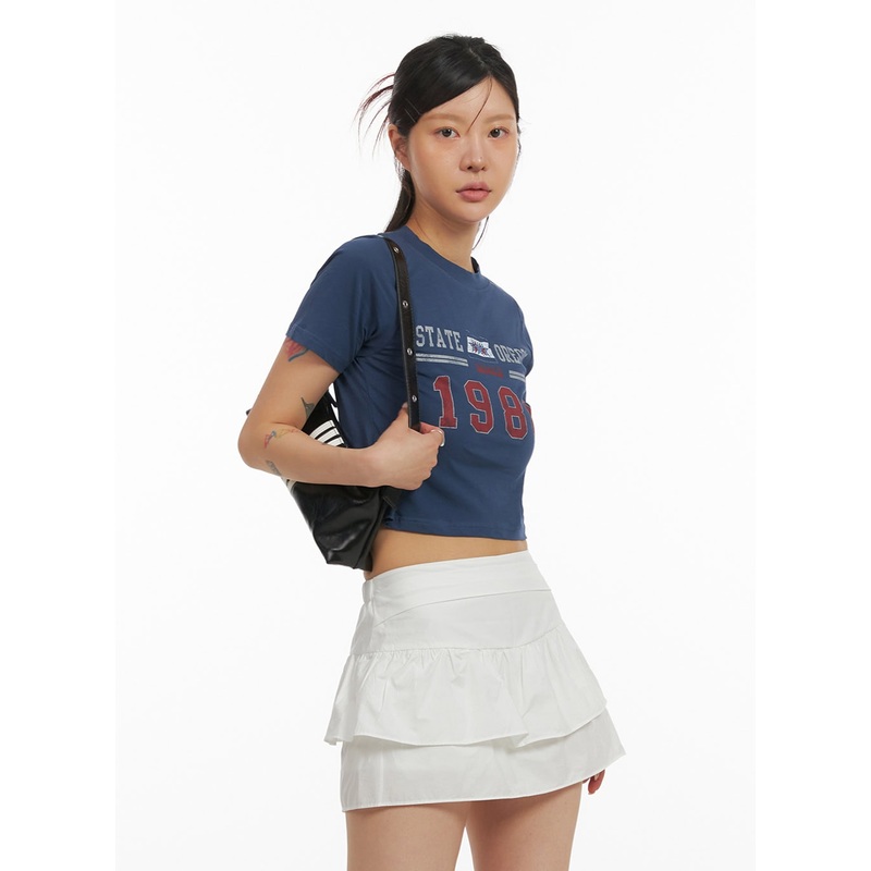 Graphic Crop Tee IY410|Dark blue|White|Black|S/M