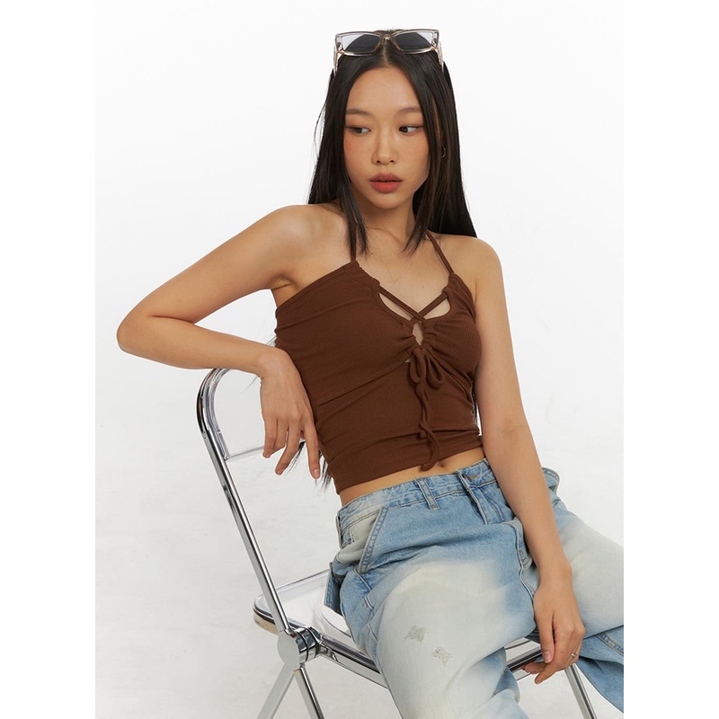 Halter Neck Shirred Crop Cami Top IY422