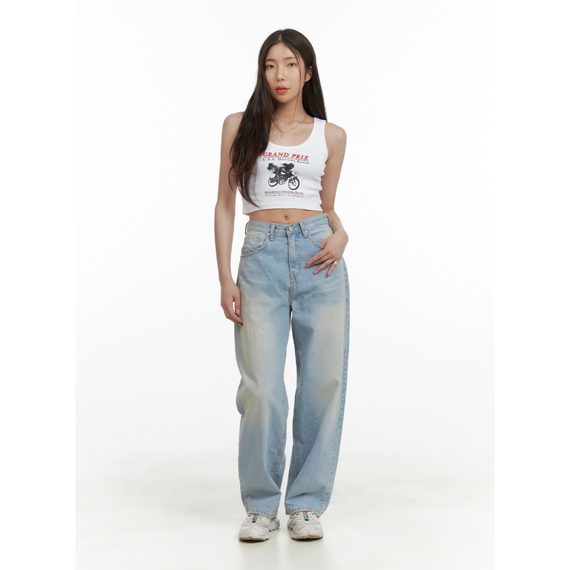 Light Washed Loose Fit Straight Jeans CY417