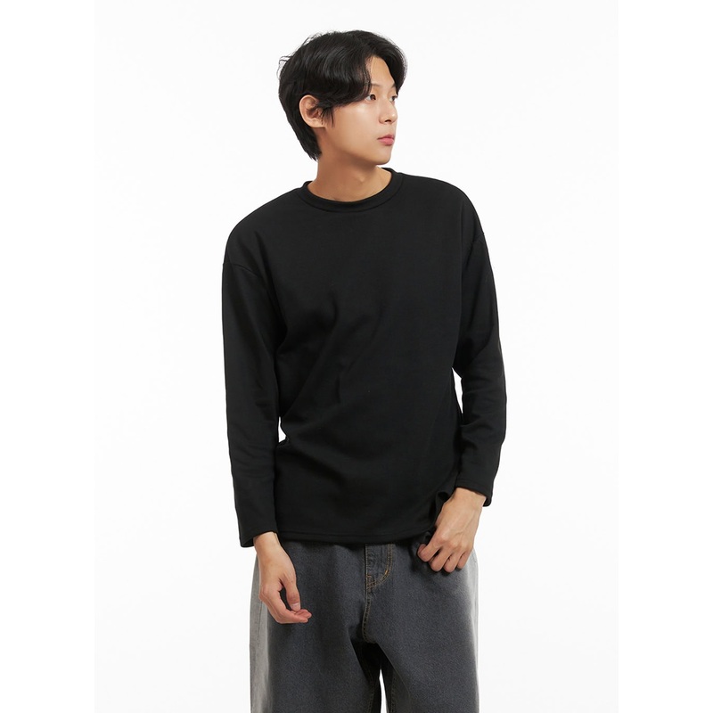 Men’s Basic Oversized Long Sleeve Tee (Black) IY416