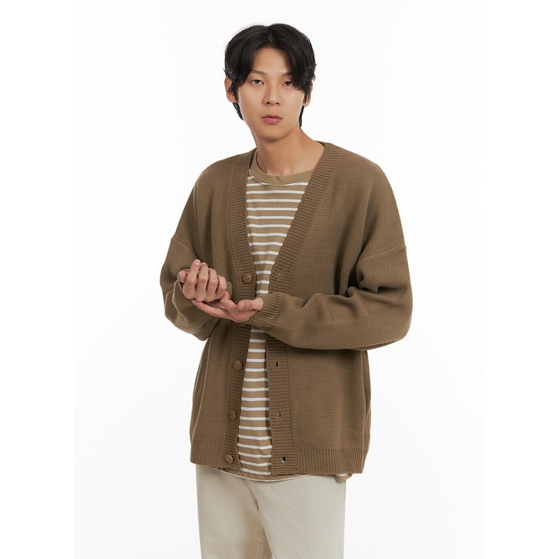 Men’s Oversized Buttoned Cardigan (Beige) IY410