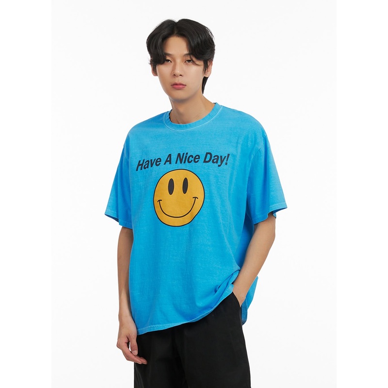 Men’s Smile Graphic Lettering T-Shirt IY416
