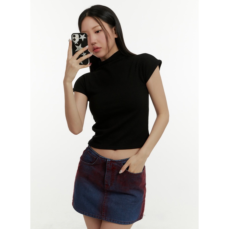 Mock Neck Short Sleeve Crop Tee CY408