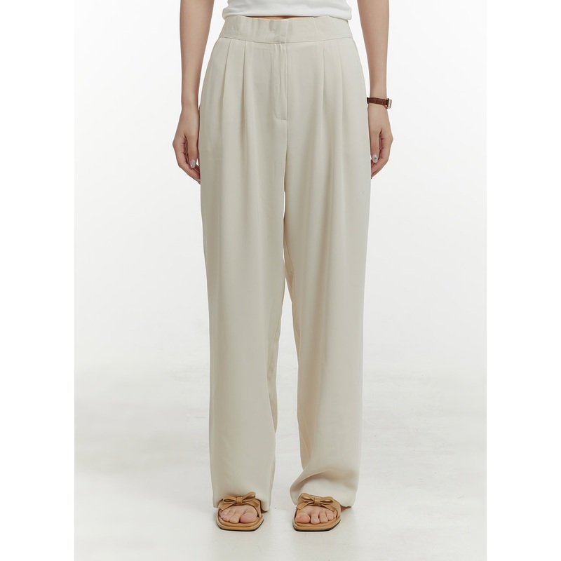 Pintuck Solid Wide-Fit Trousers OY413