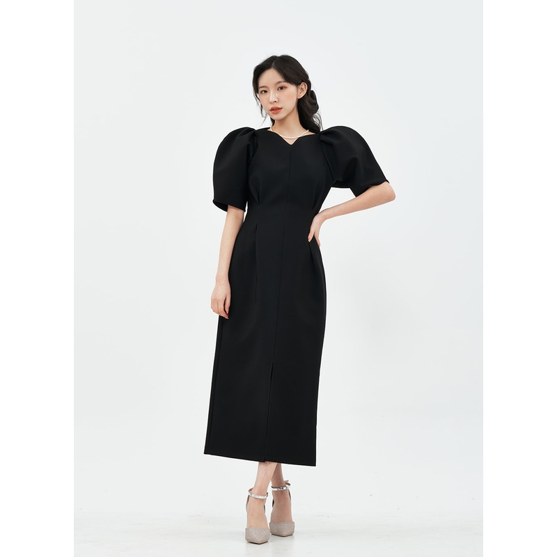 Puff Shoulder Wedding Party Midi Dress IA13
