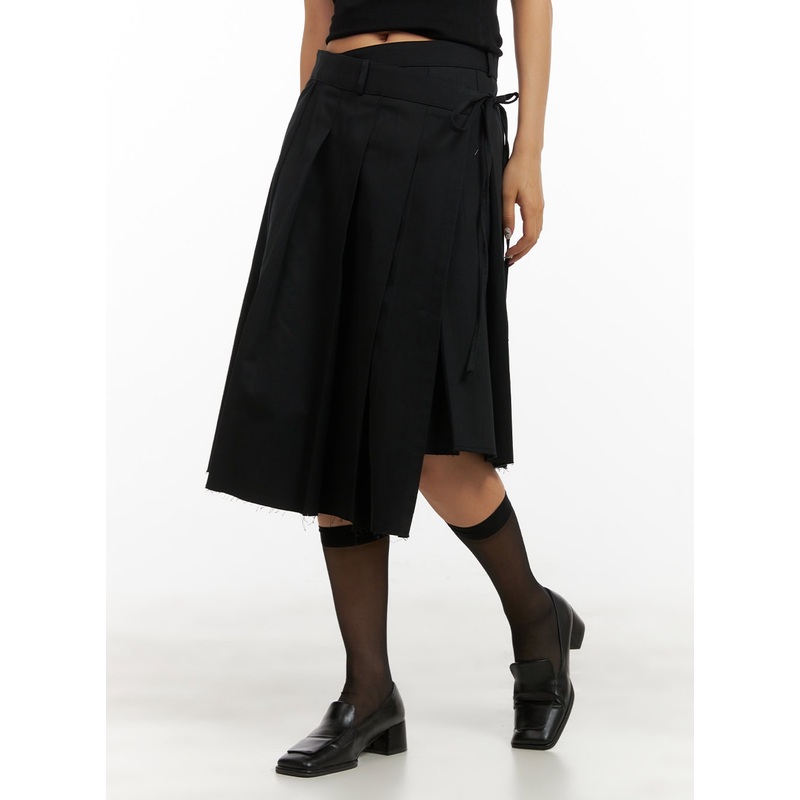 Ribbon Wrap Pleated Midi Skirt CY403