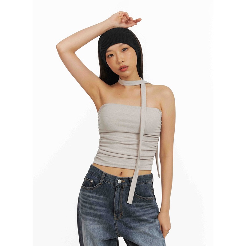 Shirred Tube Top with Scarf Set IY422