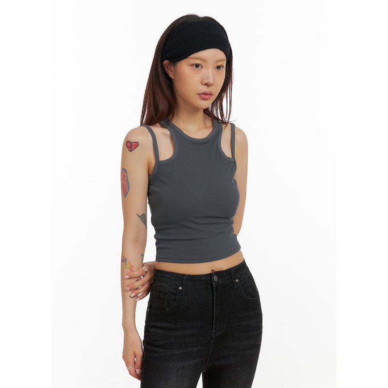 Slim Crop Tank Top IY410|Dark gray|Dark green|Black|S/M