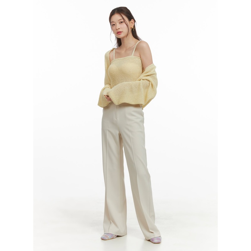 Solid Bootcut Trousers OY421|Light beige|Dark blue|Beige|S|M|L