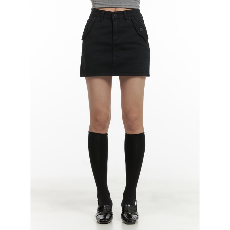 Solid Cargo Mini Skirt CY417|Black|Dark gray|S|M|L