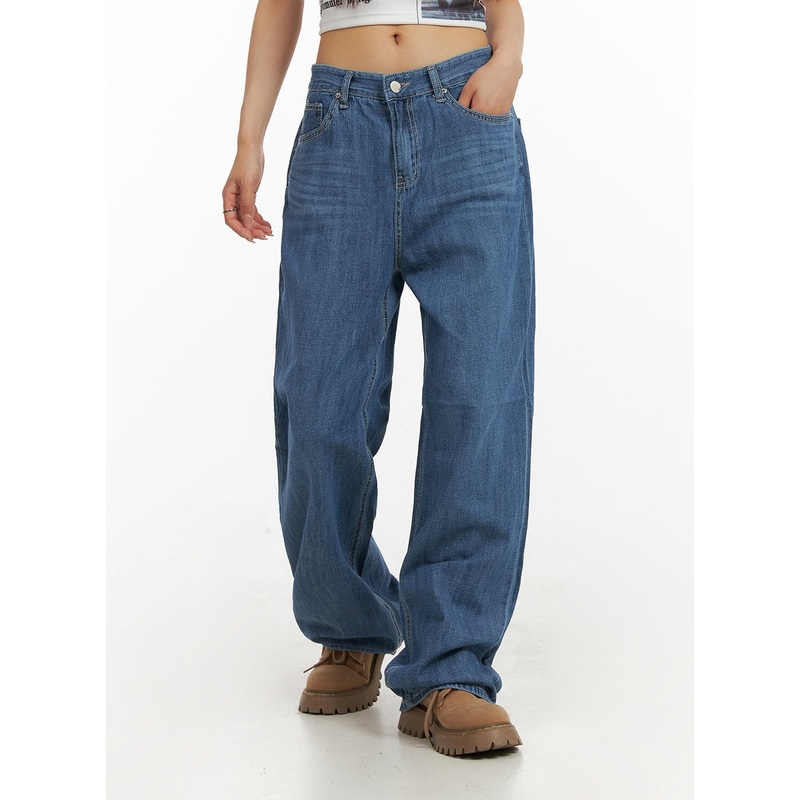 Solid Low Rise Baggy Jeans CY407