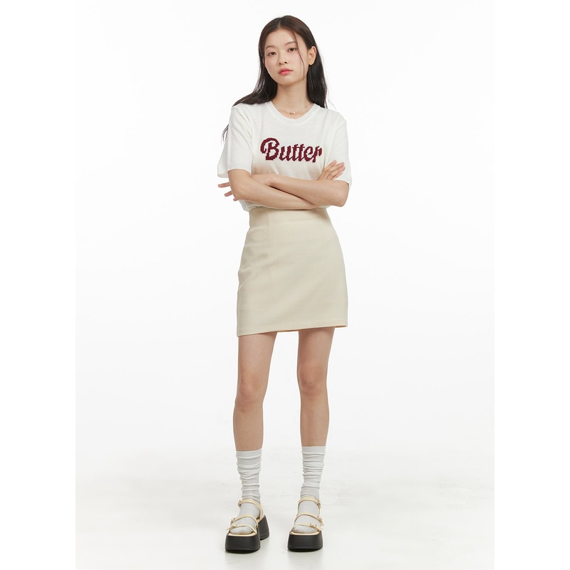 Solid Mini Skirt OY417|Light beige|Black|Light blue|Pink|Dark pink|S|M|L