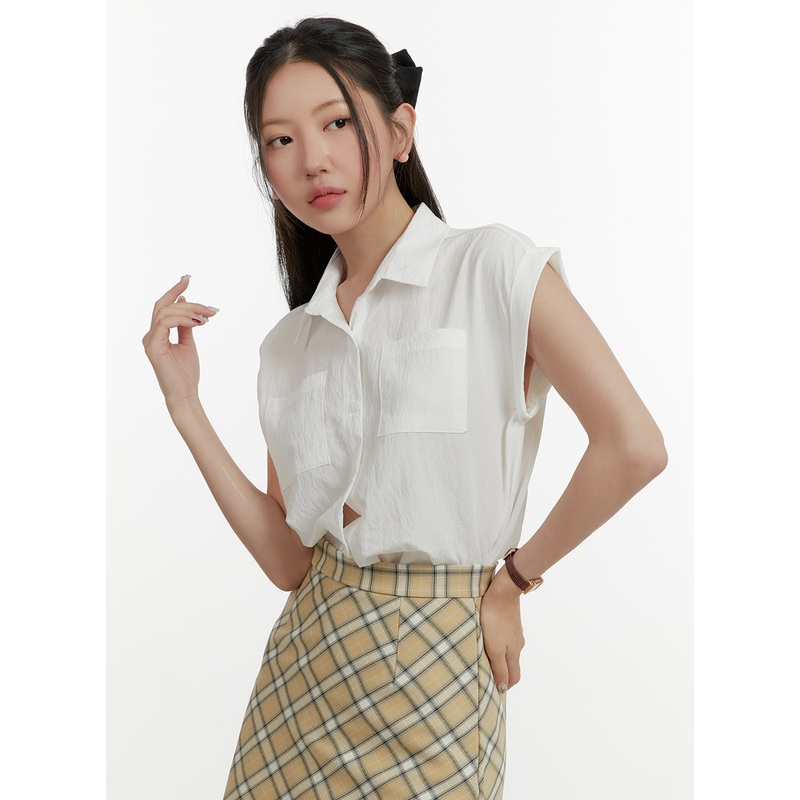 Solid Sleeveless Blouse OY413|White|Dark blue|Pink|S/M