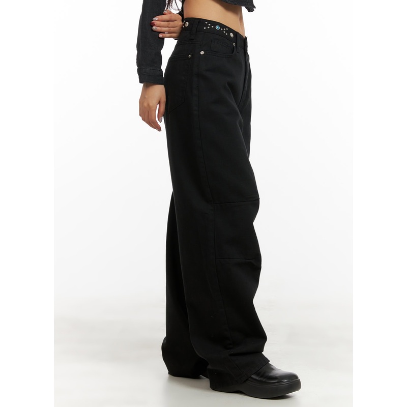 Stud Waist Wide Leg Pants CY403