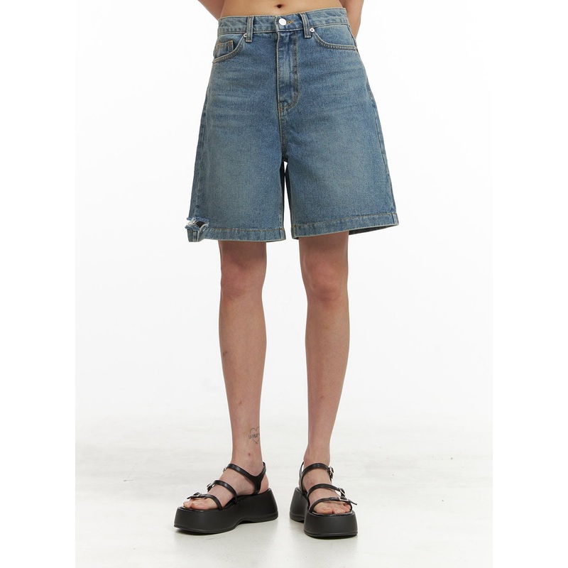 Unbalanced Destroyed Hem Bermuda Jorts CY423