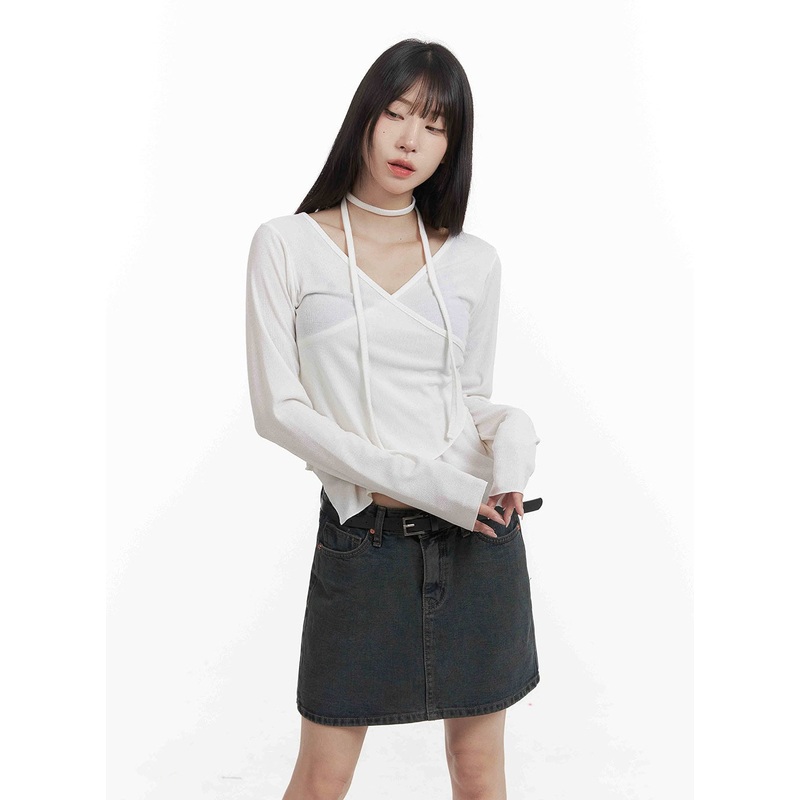 V-Neck Cross Wrap Long Sleeve CY407