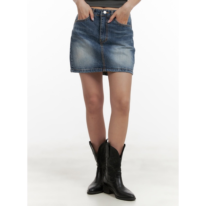 Vintage Washed Denim Mini Skirt CY403