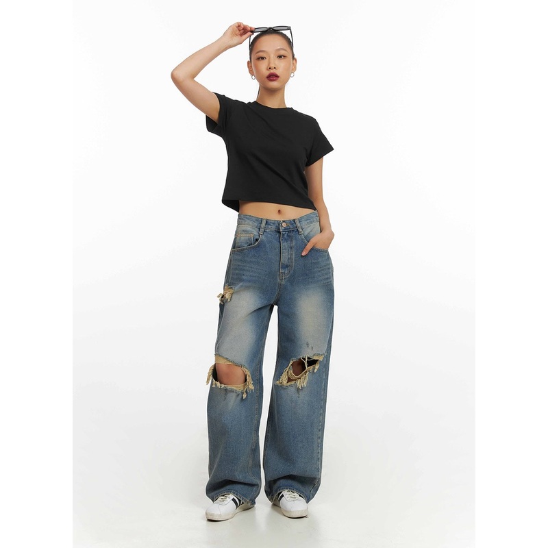 Vintage Washed Distressed Baggy Jeans IY422