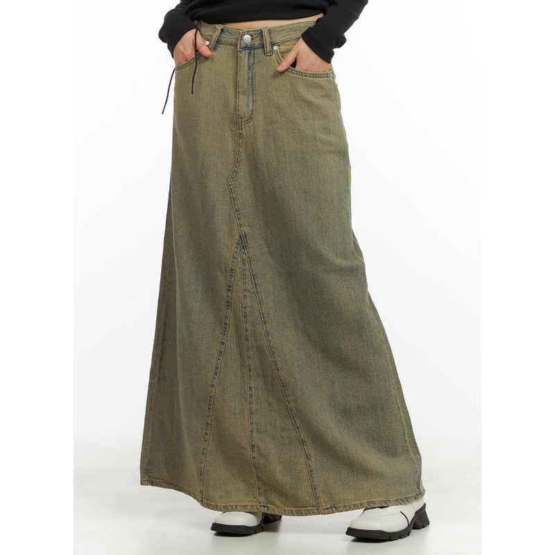 Vintage Washed Maxi Denim Skirt CY414