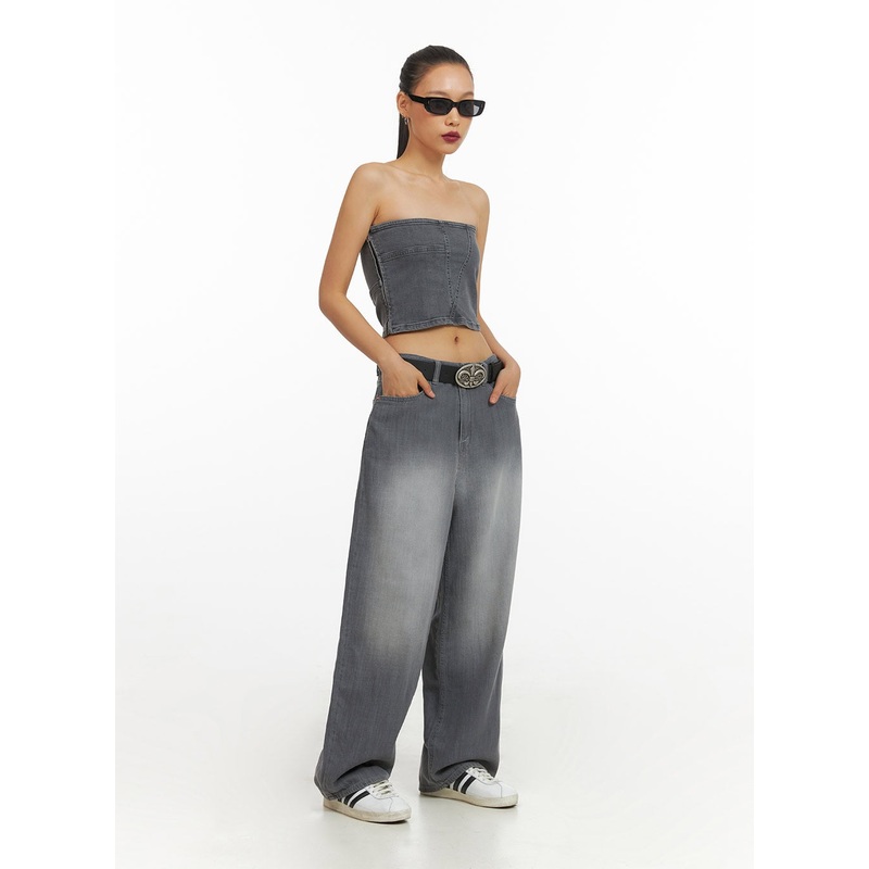 Washed Baggy Jeans IY422|Black|Light blue|S|M|L
