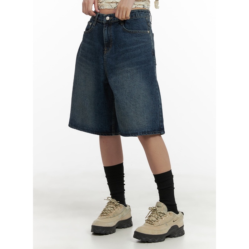 Washed Baggy Jorts CA415|Dark blue|S|M|L