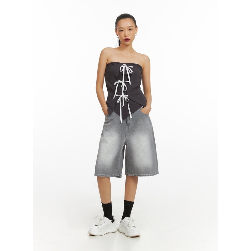 Washed Baggy Jorts IY422|Gray|S|M|L