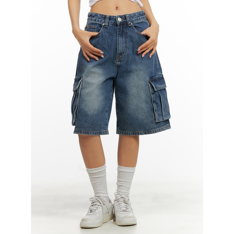 Washed Denim Cargo Jorts CY420