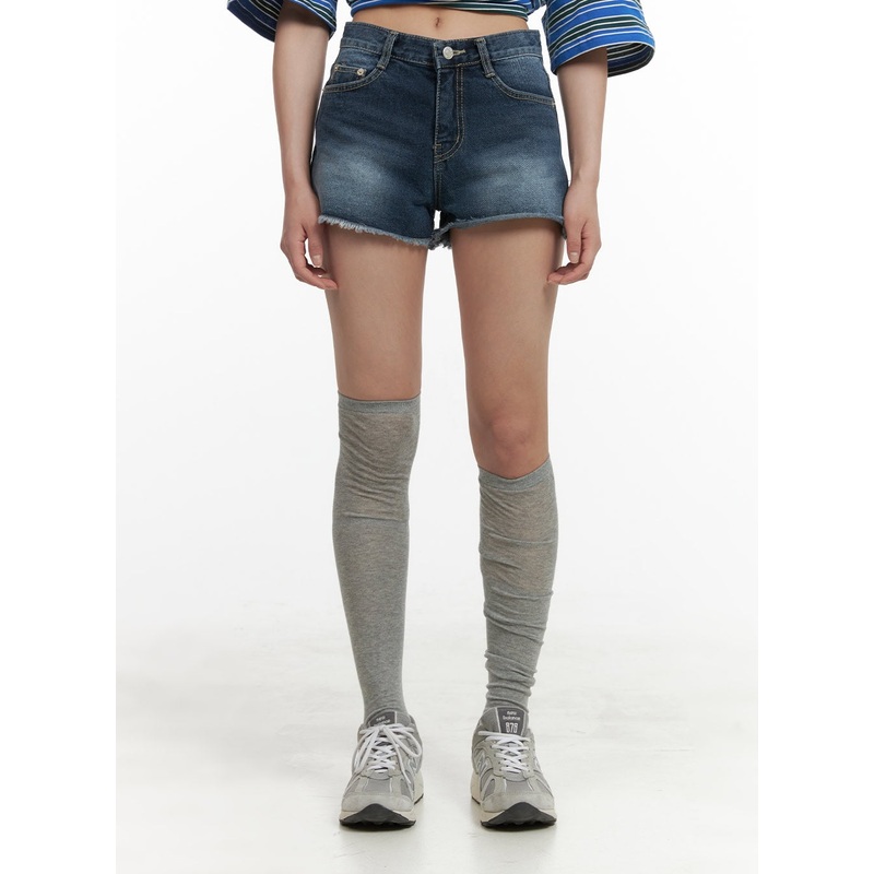 Washed Denim Distressed Shorts CY416