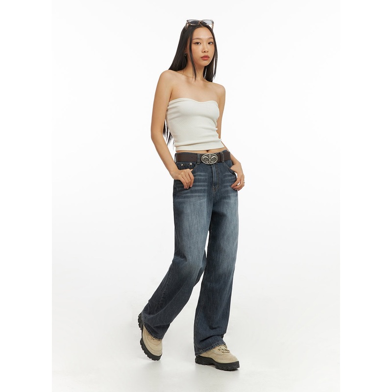 Wide Fit Straight Jeans IY422|Dark blue|S|M|L