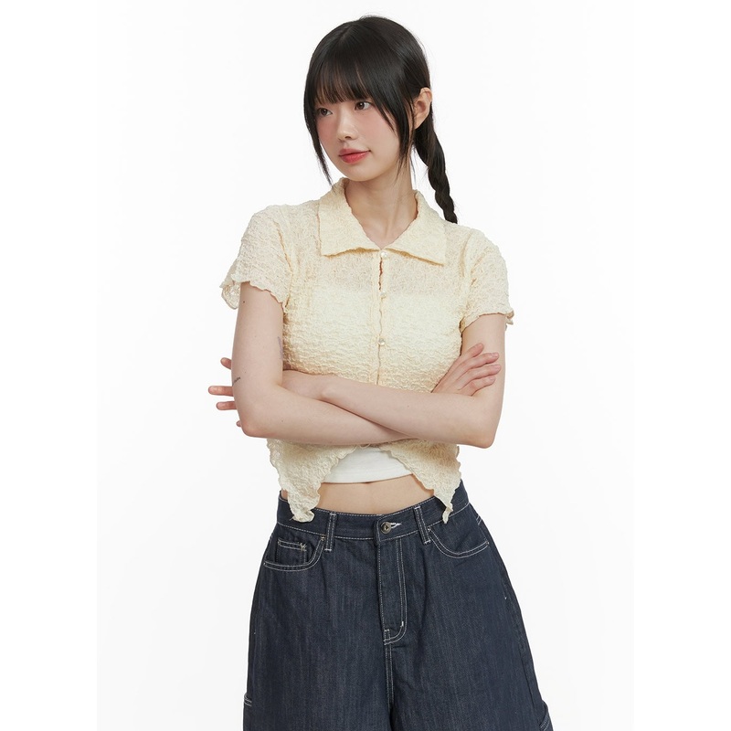 Woven Collar Cropped Shirt CY414