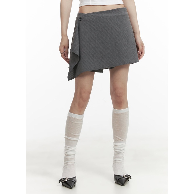 Wrap Buttoned Shorts CY407|Gray|Dark blue|S|M