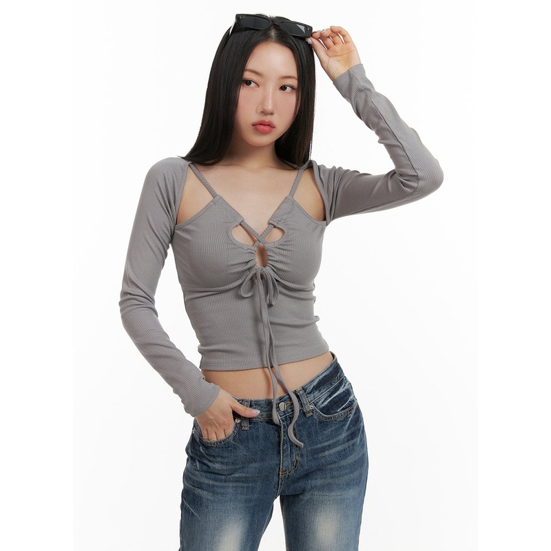 X Strap Cut Out Crop Top CY403