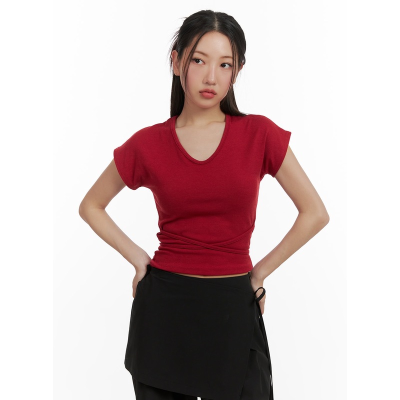 X Wrap Tee CY403|Red|Light beige|Dark gray|S/M
