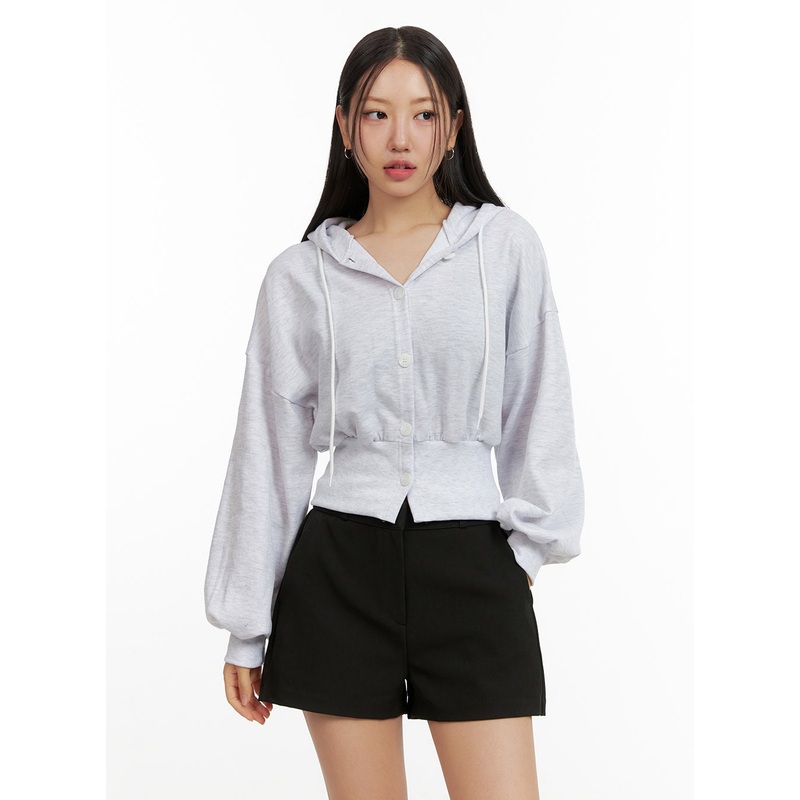 Buttoned Crop Sweat Hoodie OU411