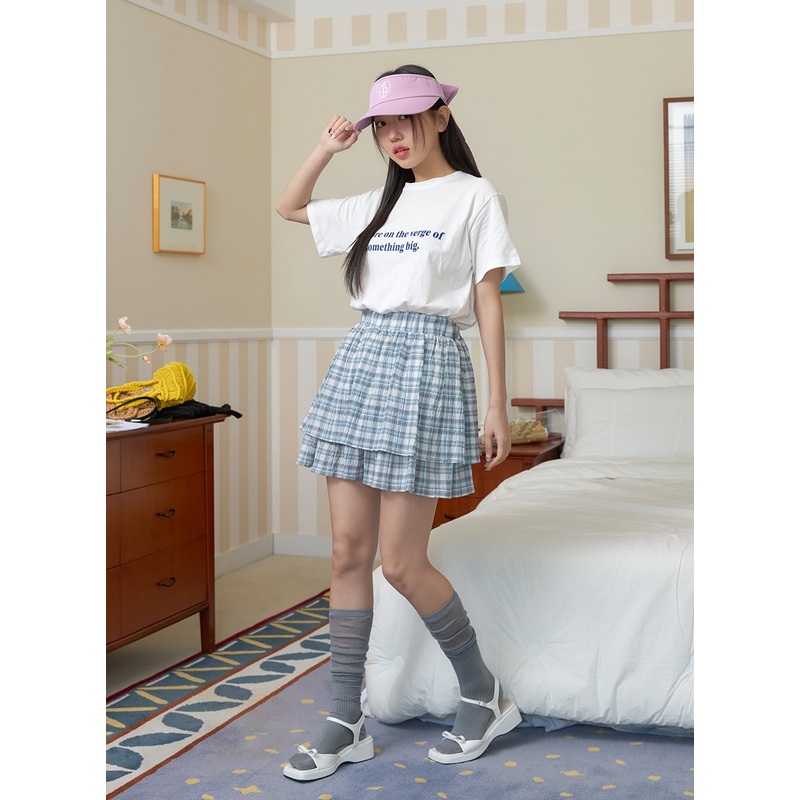 Checkered Ruffle Mini Skirt OY424