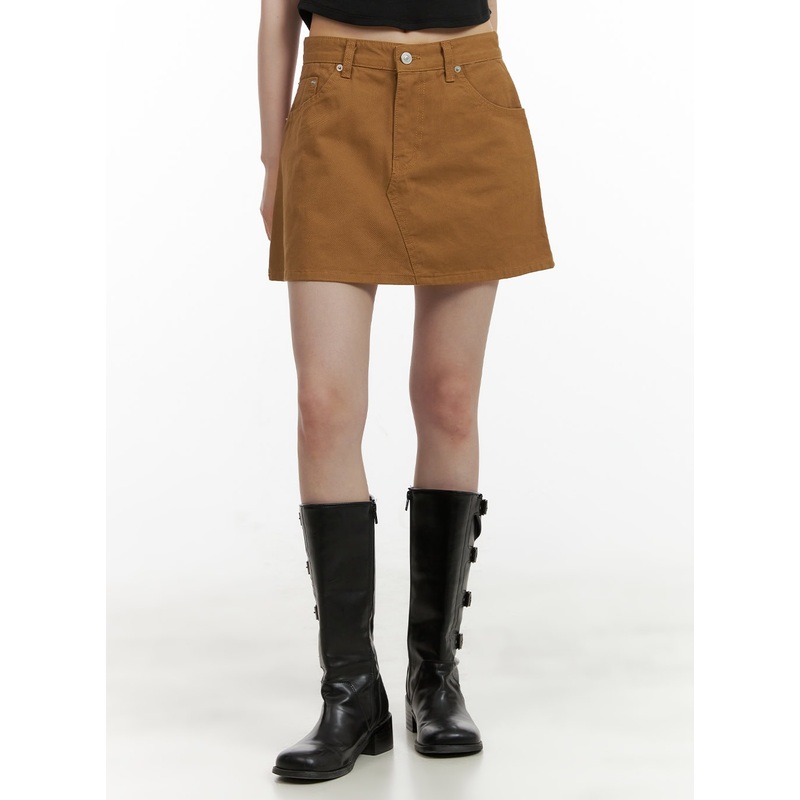Cotton Mini Skirt CU410|Brown|White|Beige|Black|S|M|L