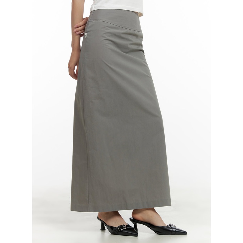 Cotton Slit Maxi Skirt CU405|Gray|Dark gray|S|M