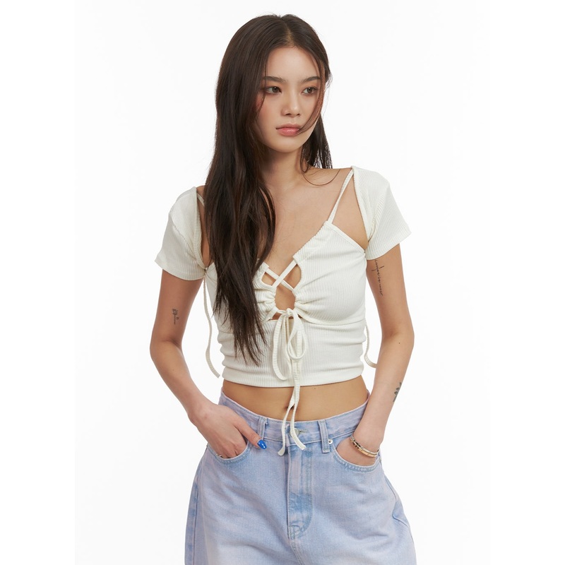Cut-Out Short Sleeve Crop Top CY424