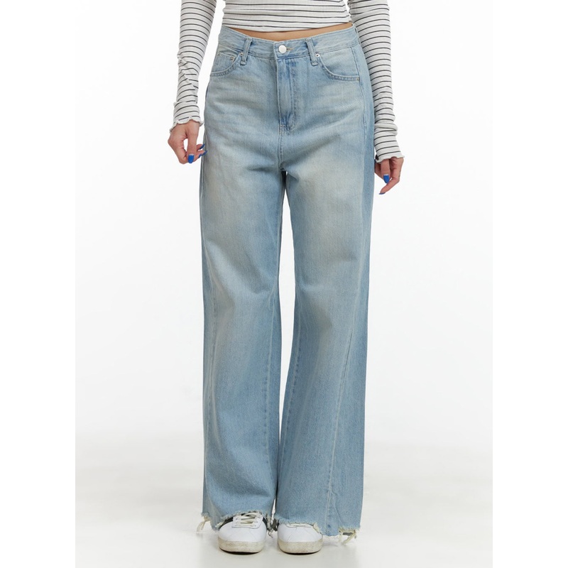 Destroyed Hem Loose Fit Straight Jeans CY431