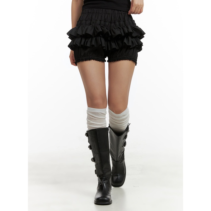 Frill Lace Mini Skorts CU404|Black|Light beige|S/M