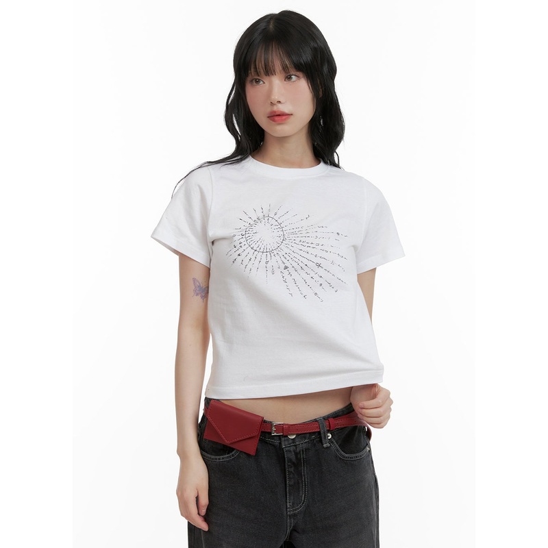 Graphic Cotton Crop Tee CU410|White|Black|S/M