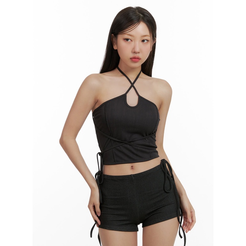 Halter Strap Denim Tank Top CU407