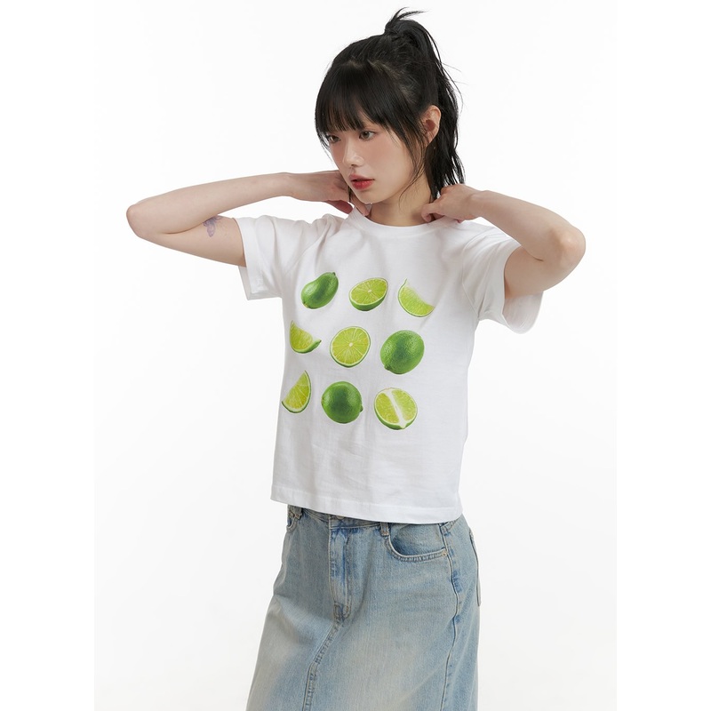Lemon Lime Crop Tee CU410|White|Black|Light gray|S/M