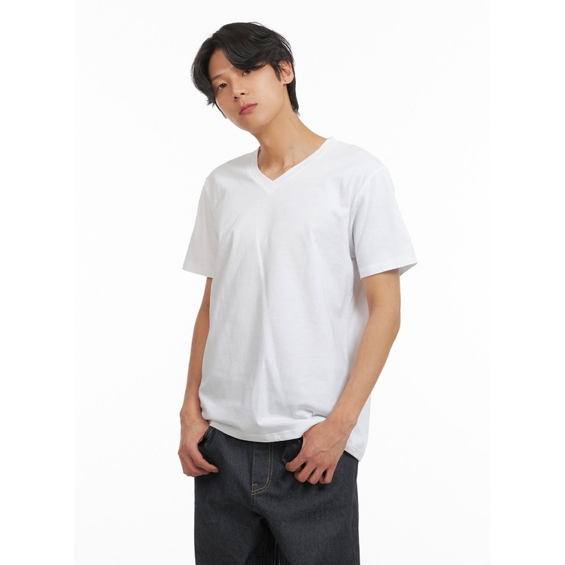 Men’s Basic V-Neck T-Shirt (White) IY424