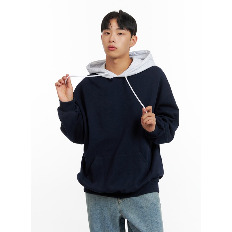 Men’s Contrasting Hoodie (Dark Blue) IU412