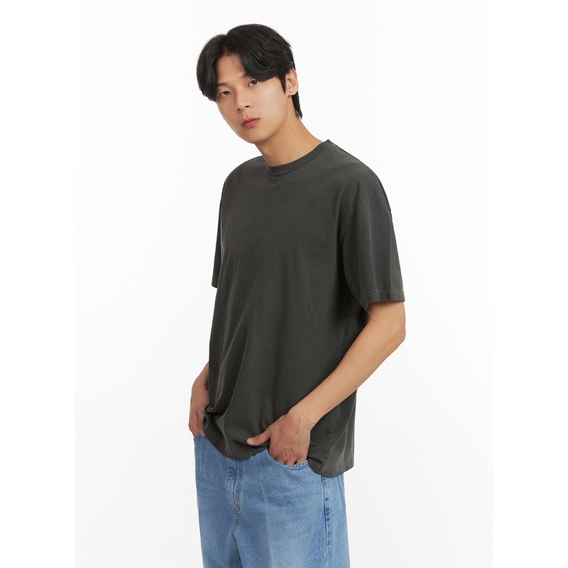 Men’s Cotton Washed Round Neck T-Shirt (Black) IY431