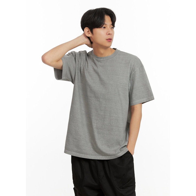Men’s Cotton Washed Round Neck T-Shirt (Gray) IY431